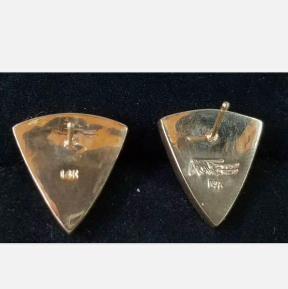 Earrings 14k Gold Opal Lapis Ray Tracey. - Picture 9 of 12